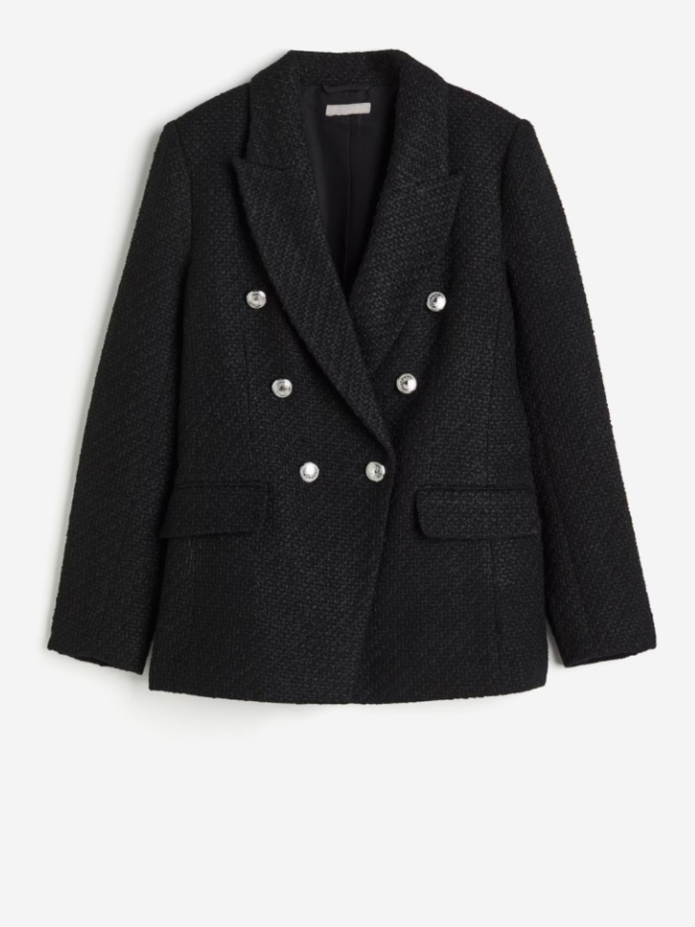 H&M Navy blue Double-Breasted Textured Blazer
